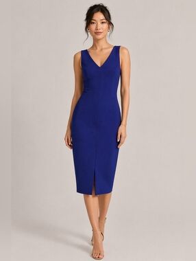 Bar III Blue Sheath Dress XS Sleeveless Career Office Midi